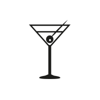 Skizze eines Cocktailglases mit einer Olive drin